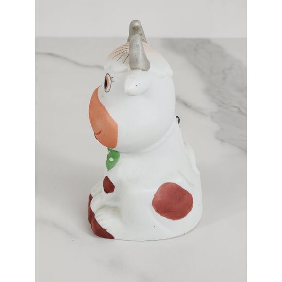 Mini Cow Bell w/ Bow Green Tie 4" Lego 80's Ceramic Home Decor Vintage - Picture 5 of 14